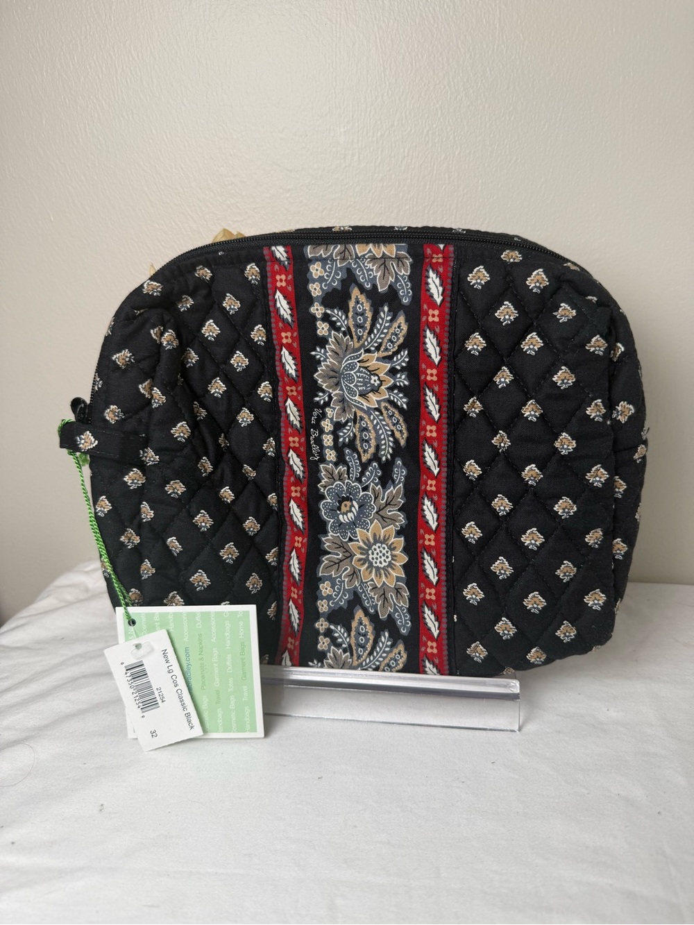 NWT Vera Bradley Classic Black Vintage Large Cosmetic Retired Pattern